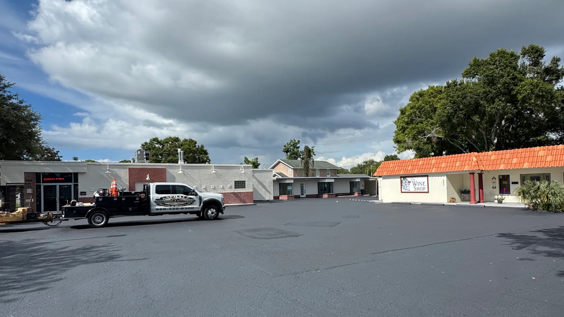 Finished commercial asphalt parking area
