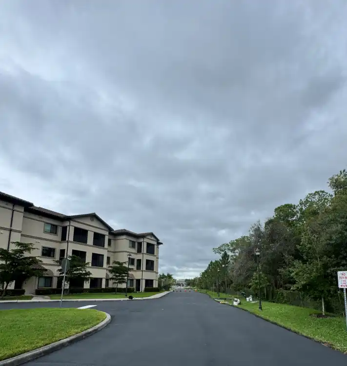 Wide roadway with fresh sealcoat