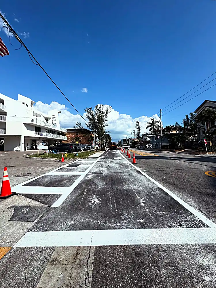 Treasure Island motel utility damage repair with restored crosswalk striping